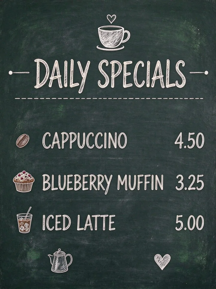 After: CAPPUCCINO, BLUEBERRY MUFFIN