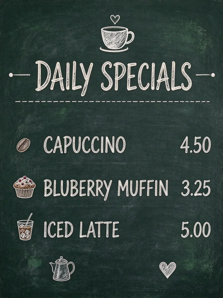 Before: CAPUCCINO, BLUBERRY MUFFIN