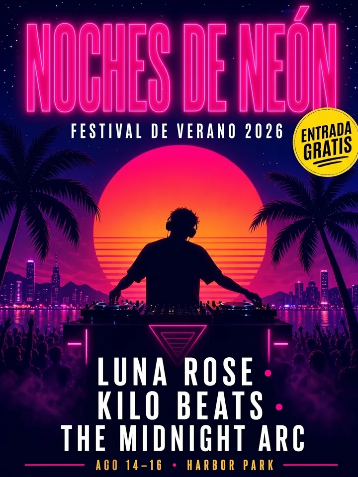 Después: NOCHES DE NEÓN, FESTIVAL DE VERANO 2026, ENTRADA, GRATIS, AGO 14-16 • HARBOR PARK